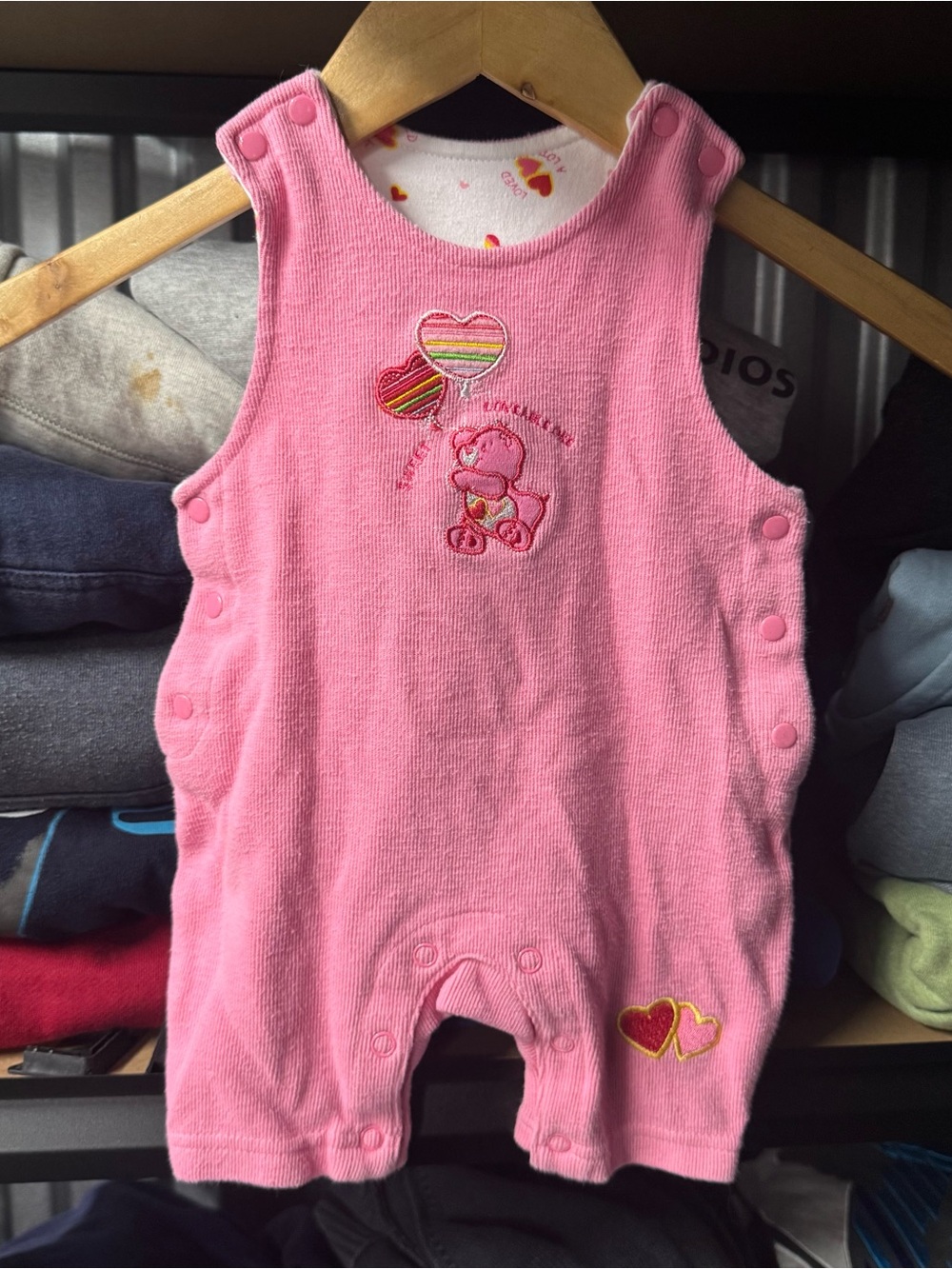 Vintage Y2K Pink Care Bear embroidered one-piece size 3mos cartoon baby